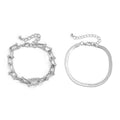 2pc Silver Statement Chain Bracelet Set with Zircon Accents - Minimalist Herringbone Design 3