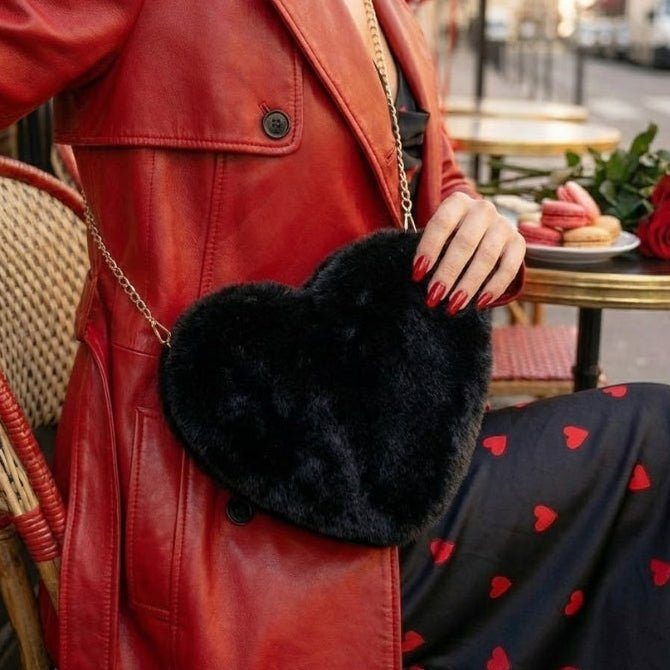 Amour Red Heart Faux Fur Crossbody Bag with Gold Chain for Women 10