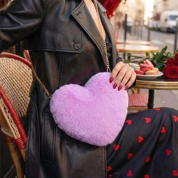 Amour Red Heart Faux Fur Crossbody Bag with Gold Chain for Women 11