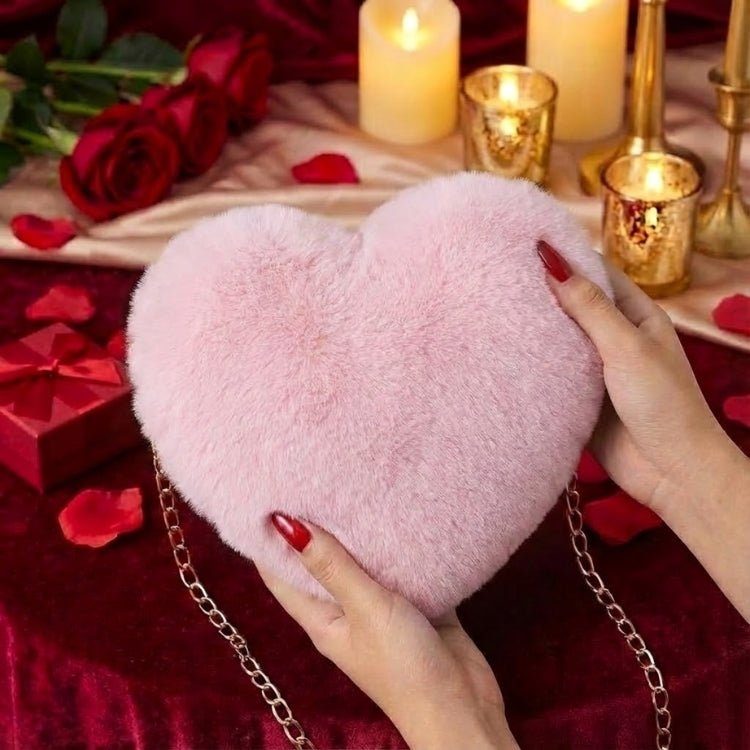 Amour Red Heart Faux Fur Crossbody Bag with Gold Chain for Women 8