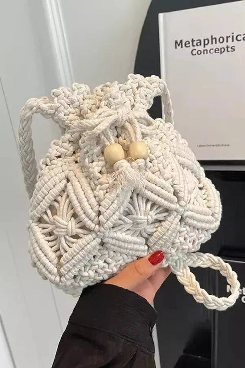 Artisanal Crochet Bucket Bag - Lightweight Minimalist Design with Drawstring Closure 0