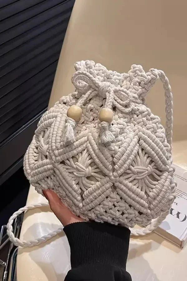 Artisanal Crochet Bucket Bag - Lightweight Minimalist Design with Drawstring Closure 1
