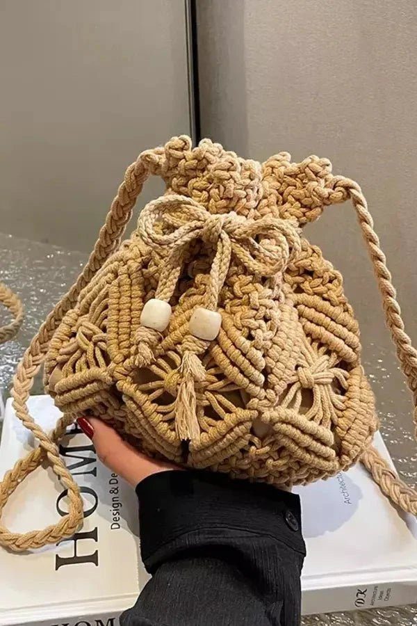 Artisanal Crochet Bucket Bag - Lightweight Minimalist Design with Drawstring Closure 2