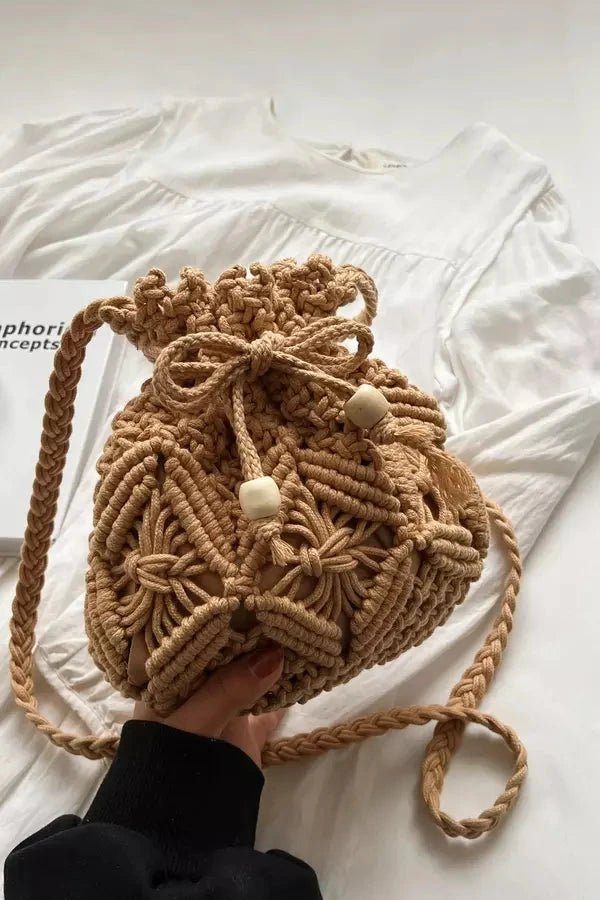 Artisanal Crochet Bucket Bag - Lightweight Minimalist Design with Drawstring Closure 3