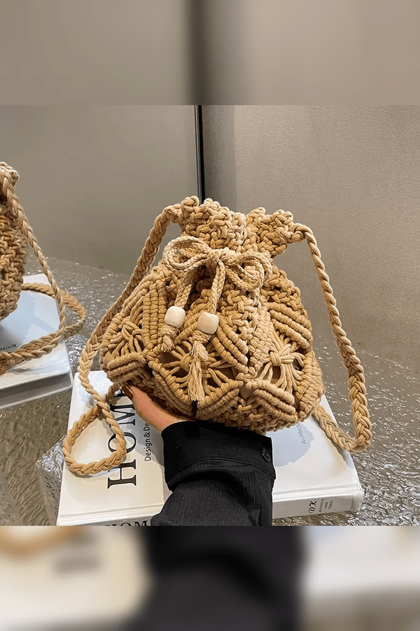 Artisanal Crochet Bucket Bag - Lightweight Minimalist Design with Drawstring Closure 4