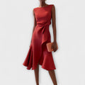 Asymmetric Midi Dress for Women with Draped Detail - Elegant Occasion Wear 0