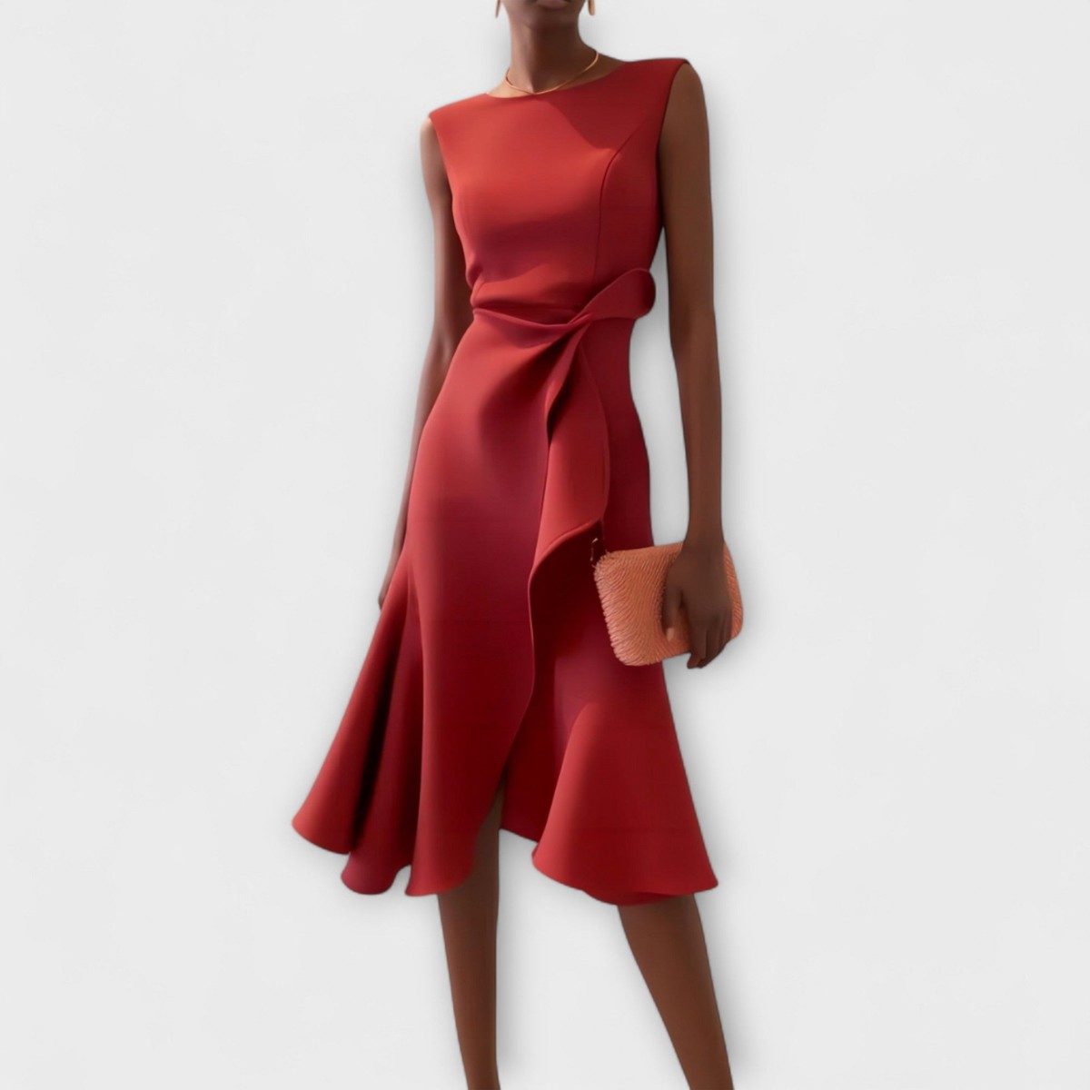 Asymmetric Midi Dress for Women with Draped Detail - Elegant Occasion Wear 0
