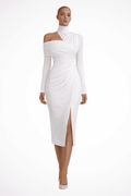 Asymmetric One Shoulder Midi Dress for Women - Elegant Formal Wedding Guest Dress 0