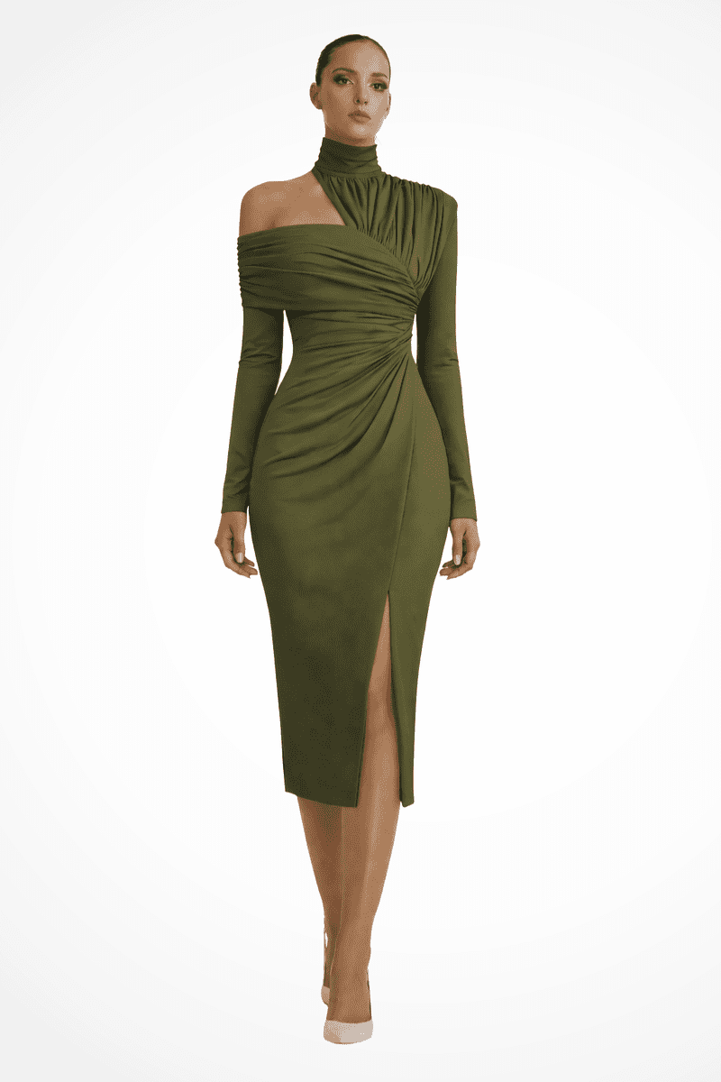 Asymmetric One Shoulder Midi Dress for Women - Elegant Formal Wedding Guest Dress 10
