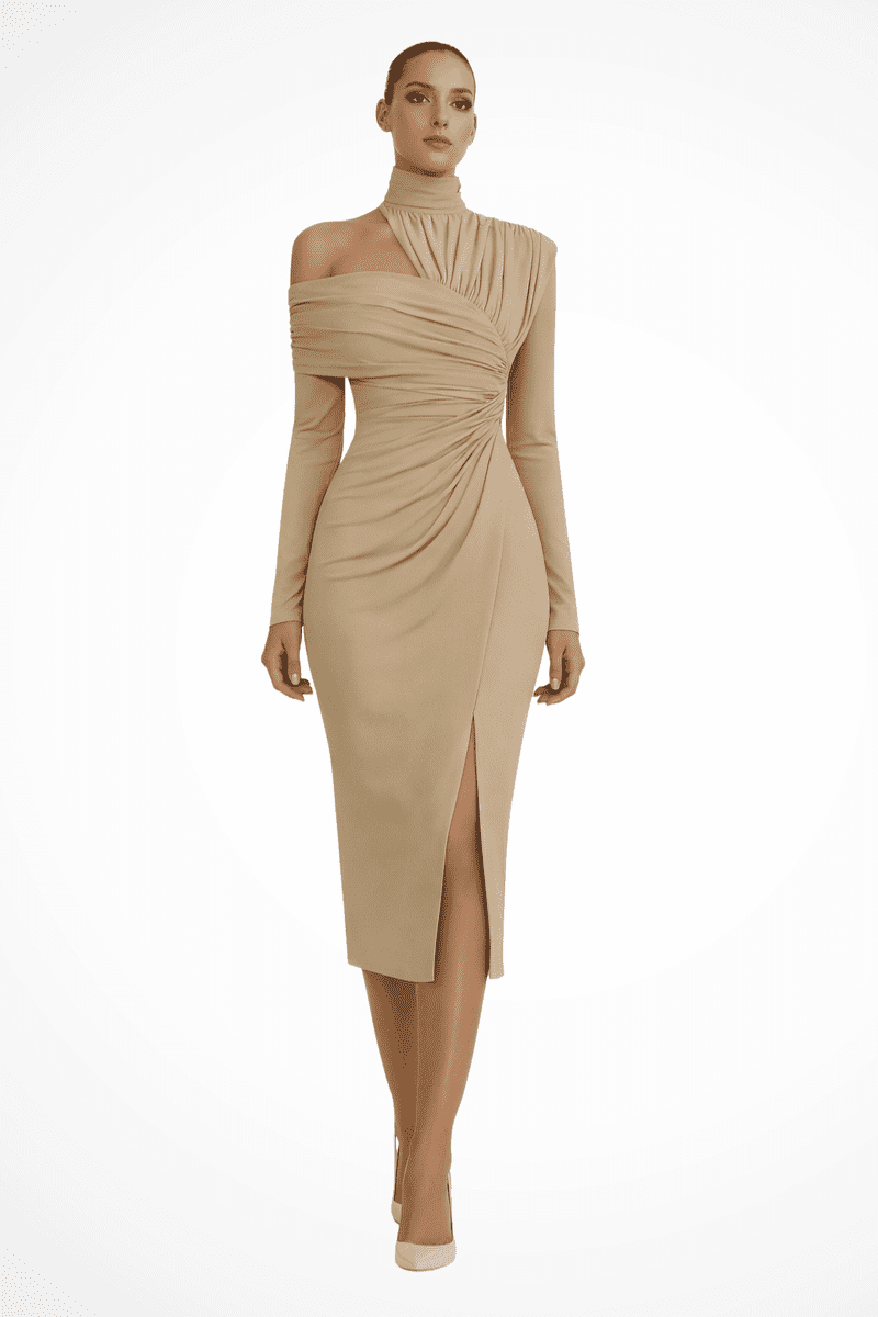 Asymmetric One Shoulder Midi Dress for Women - Elegant Formal Wedding Guest Dress 11