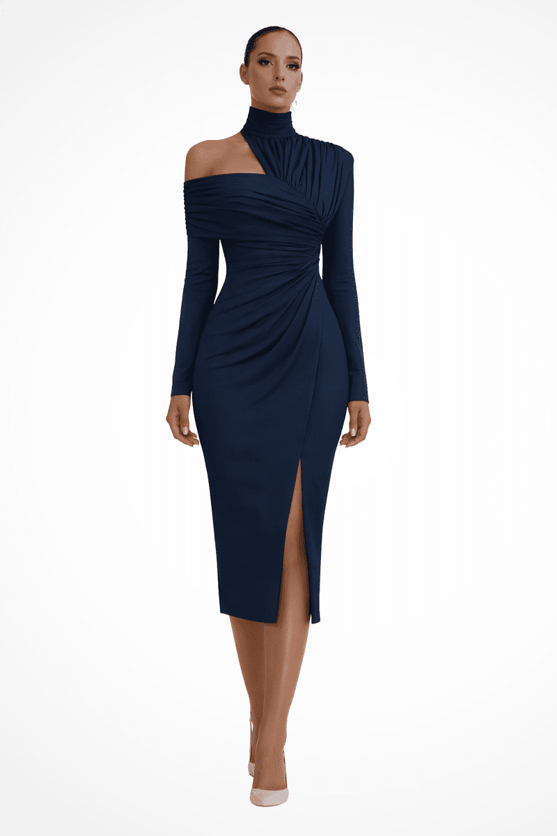 Asymmetric One Shoulder Midi Dress for Women - Elegant Formal Wedding Guest Dress 12