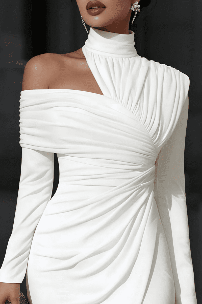 Asymmetric One Shoulder Midi Dress for Women - Elegant Formal Wedding Guest Dress 4