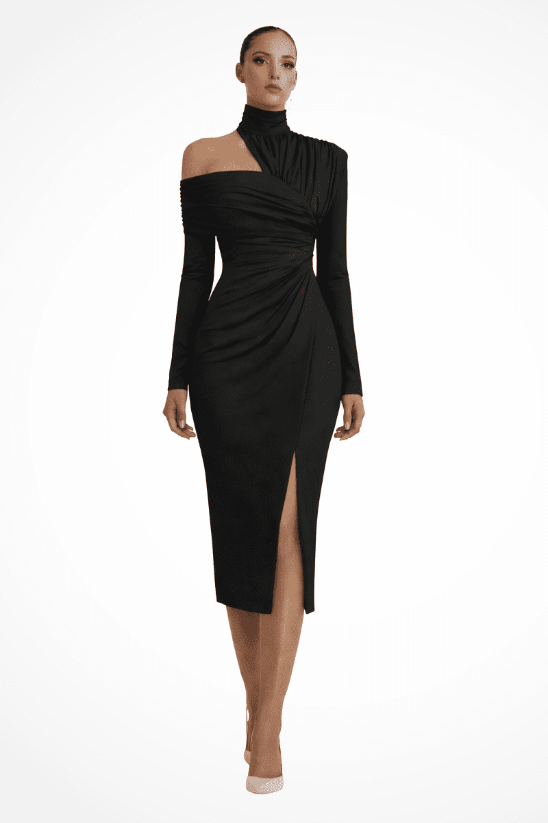 Asymmetric One Shoulder Midi Dress for Women - Elegant Formal Wedding Guest Dress 5