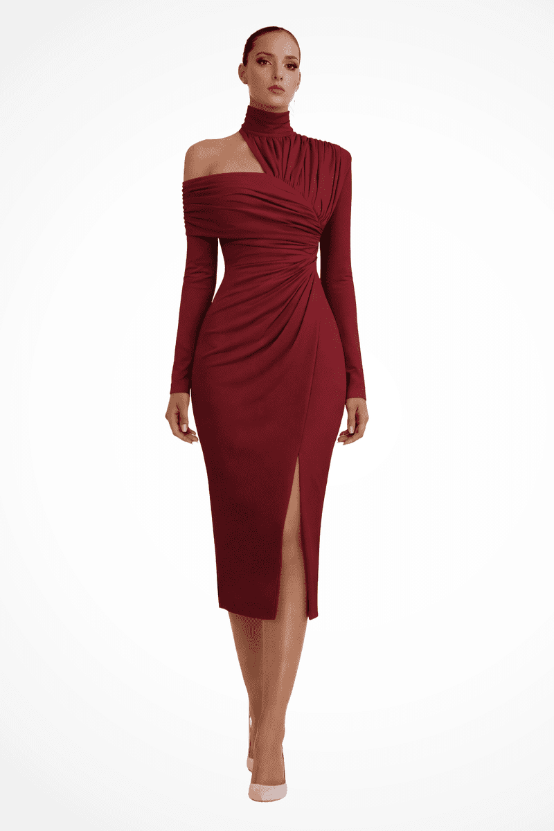 Asymmetric One Shoulder Midi Dress for Women - Elegant Formal Wedding Guest Dress 9