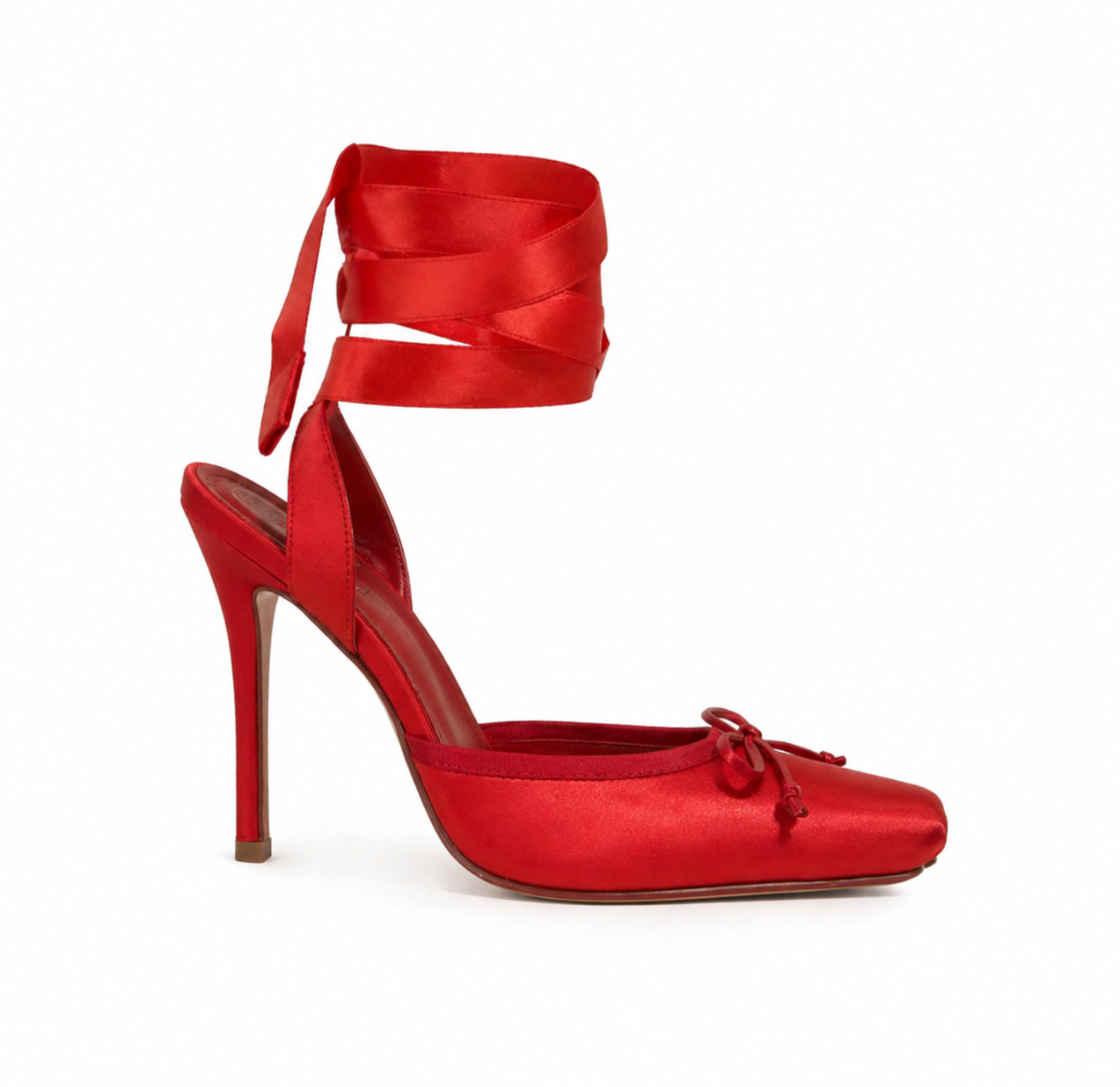 Aubrielle Satin Ballet Pumps with Stiletto Heel and Hand-Tied Bow 11