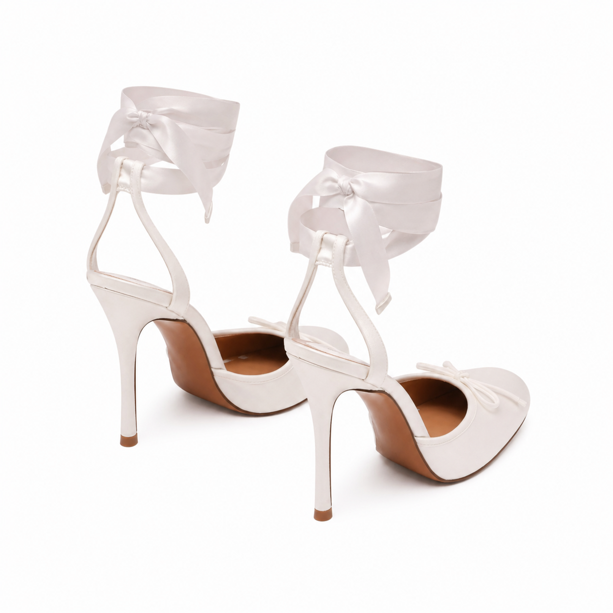 Aubrielle Satin Ballet Pumps with Stiletto Heel and Hand-Tied Bow 44