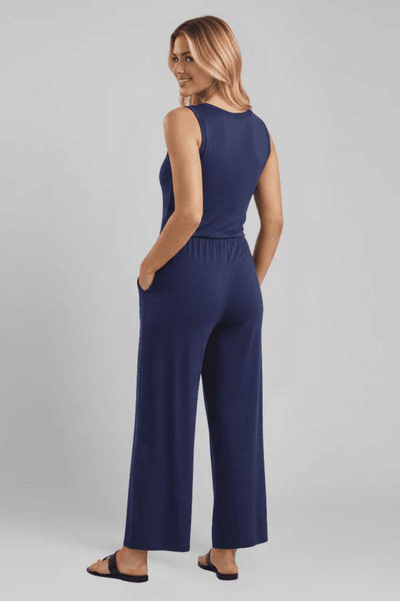 Blythe - Women's Sleeveless Wide Leg Jumpsuit with Pockets, Elastic Waist 1