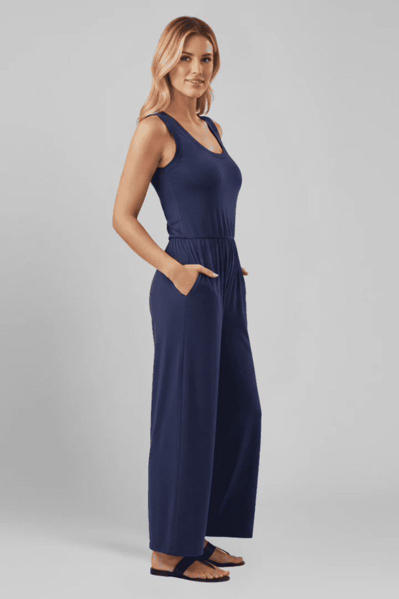 Blythe - Women's Sleeveless Wide Leg Jumpsuit with Pockets, Elastic Waist 2