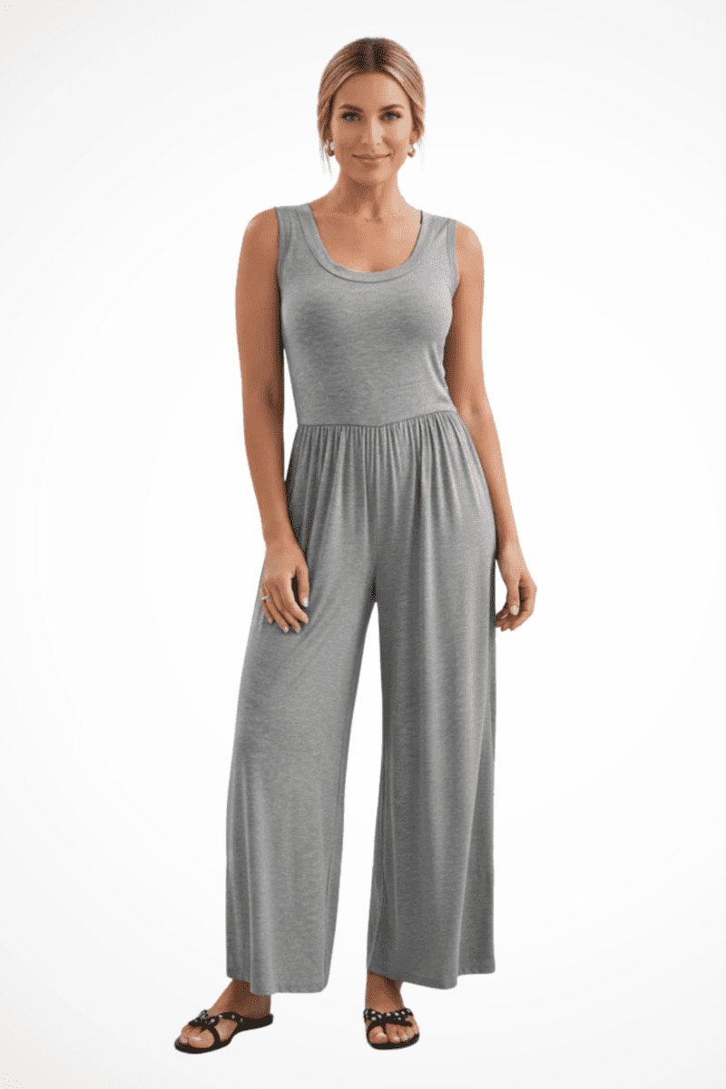 Blythe - Women's Sleeveless Wide Leg Jumpsuit with Pockets, Elastic Waist 3