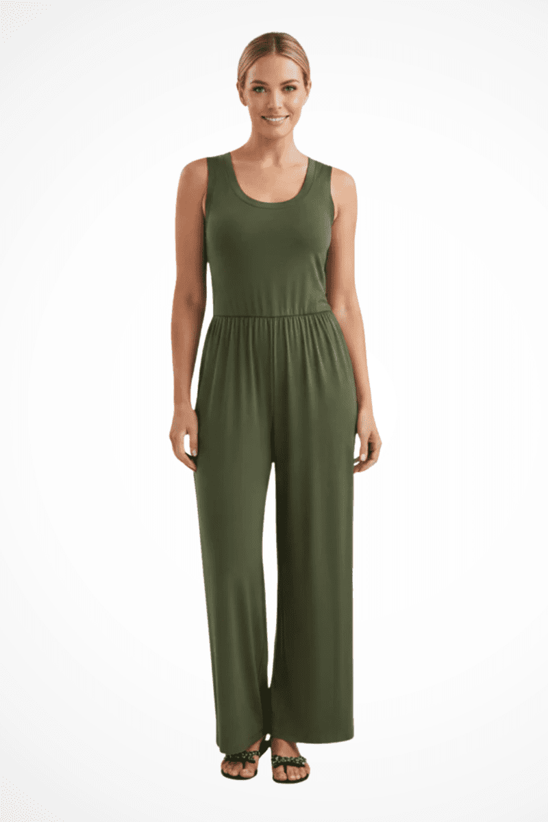 Blythe - Women's Sleeveless Wide Leg Jumpsuit with Pockets, Elastic Waist 4