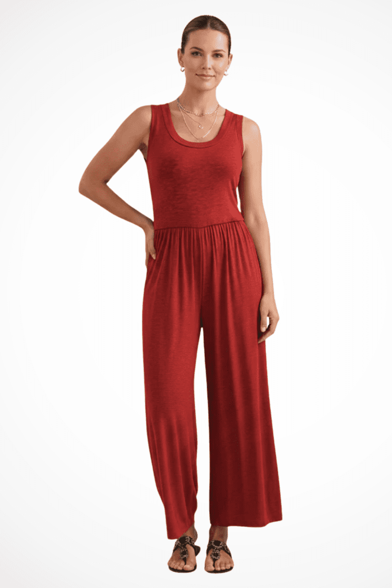 Blythe - Women's Sleeveless Wide Leg Jumpsuit with Pockets, Elastic Waist 5