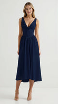 Cassiopeia - Elegant Midi Dress for Women with Plunge Neckline & Twisted Detail 0