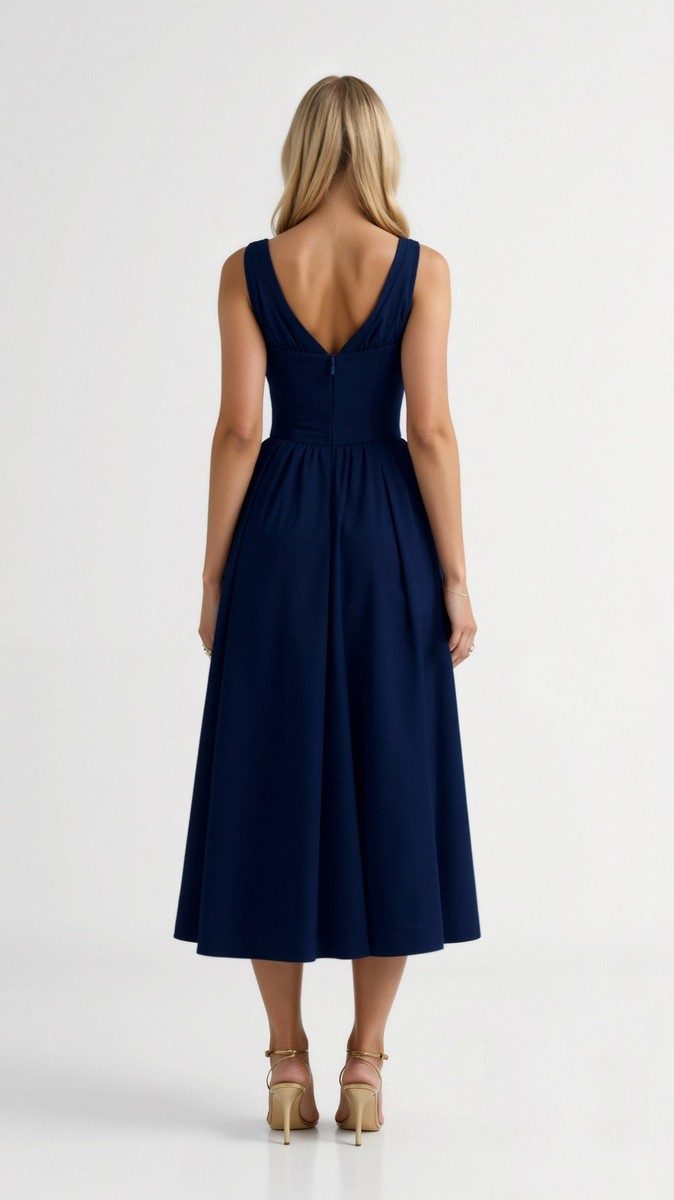 Cassiopeia - Elegant Midi Dress for Women with Plunge Neckline & Twisted Detail 1