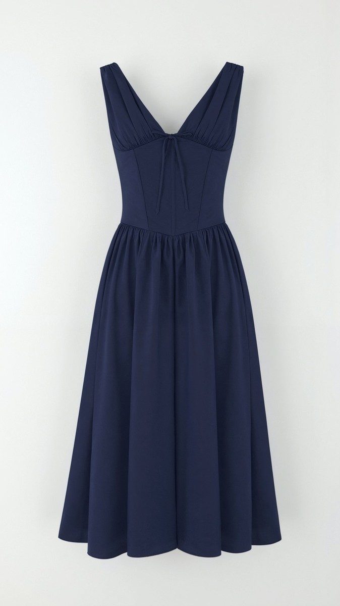 Cassiopeia - Elegant Midi Dress for Women with Plunge Neckline & Twisted Detail 2