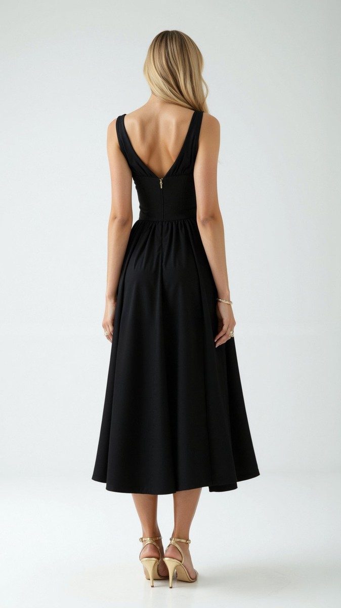 Cassiopeia - Elegant Midi Dress for Women with Plunge Neckline & Twisted Detail 4