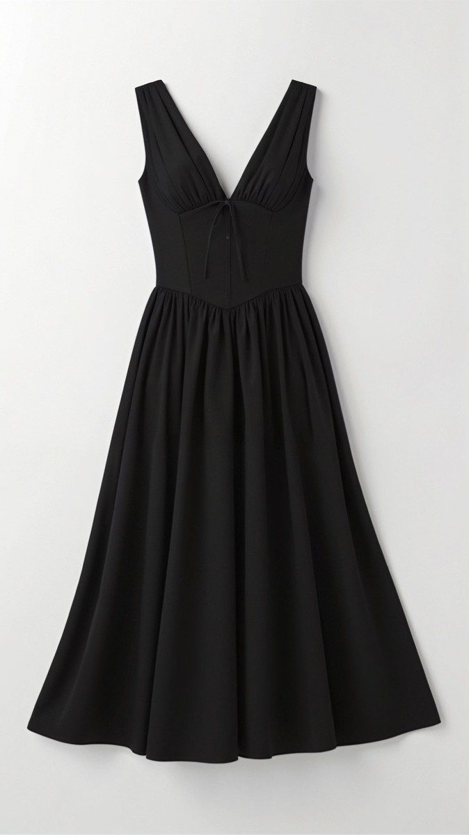 Cassiopeia - Elegant Midi Dress for Women with Plunge Neckline & Twisted Detail 5