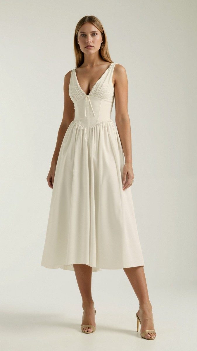 Cassiopeia - Elegant Midi Dress for Women with Plunge Neckline & Twisted Detail 6