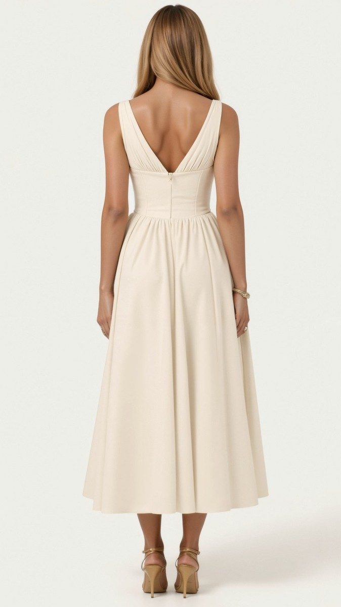 Cassiopeia - Elegant Midi Dress for Women with Plunge Neckline & Twisted Detail 7
