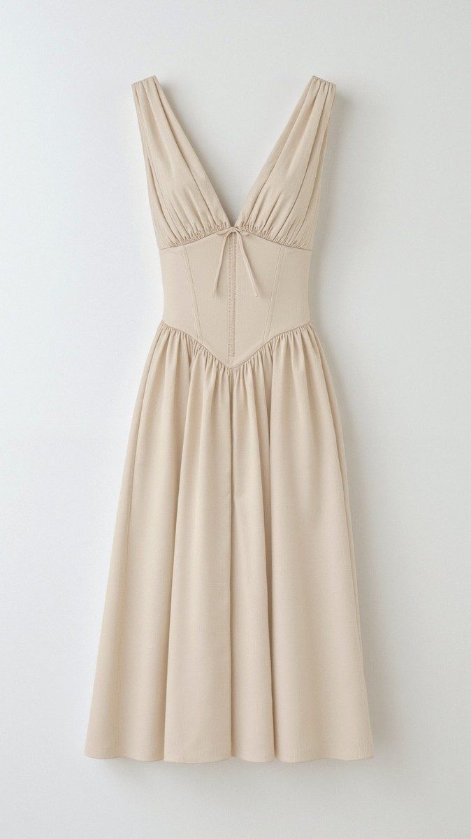 Cassiopeia - Elegant Midi Dress for Women with Plunge Neckline & Twisted Detail 8