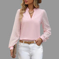Chic Blouse - Sheer Chevron Patterned Sleeves & V-Neck for Effortless Style 0