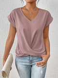 Chic Relaxed Women's Top - Twist Front Detail & V-Neck for Going Out 0