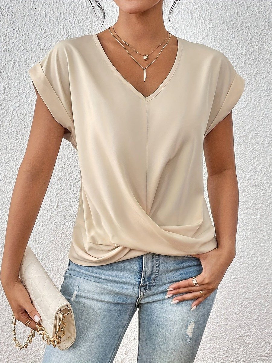 Chic Relaxed Women's Top - Twist Front Detail & V-Neck for Going Out 6