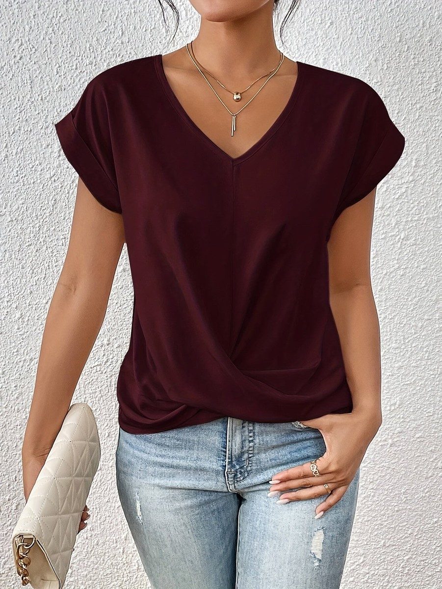 Chic Relaxed Women's Top - Twist Front Detail & V-Neck for Going Out 7