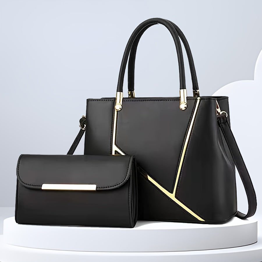 Chic Women's 2-Piece Handbag Set - Stylish Top-Handle Tote & Clutch 0
