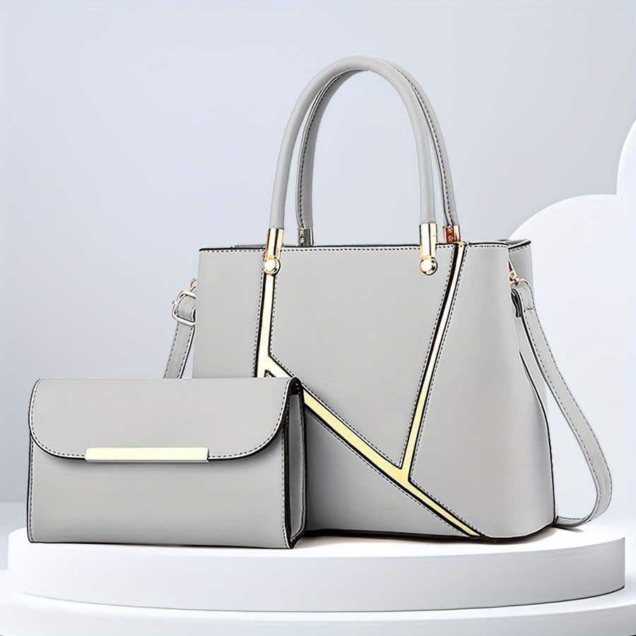 Chic Women's 2-Piece Handbag Set - Stylish Top-Handle Tote & Clutch 1