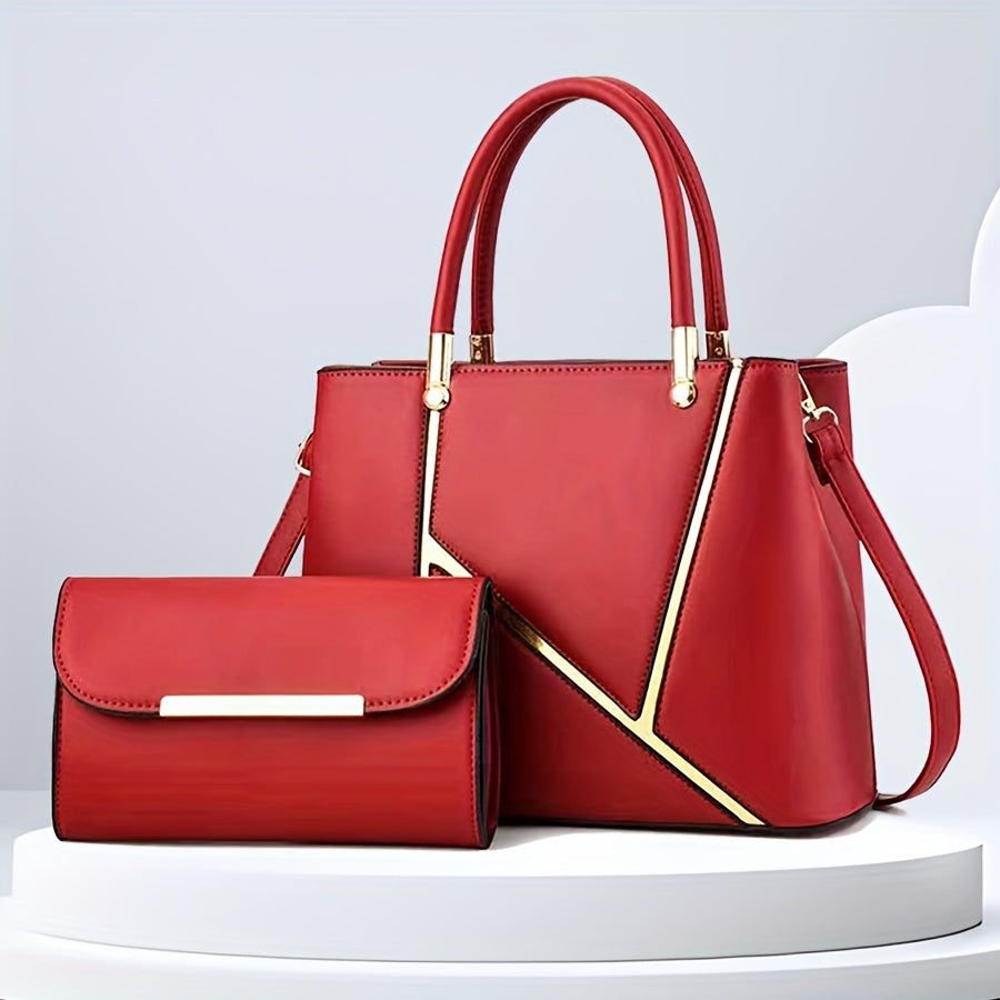 Chic Women's 2-Piece Handbag Set - Stylish Top-Handle Tote & Clutch 2