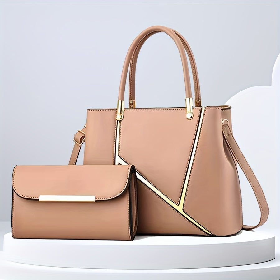 Chic Women's 2-Piece Handbag Set - Stylish Top-Handle Tote & Clutch 3