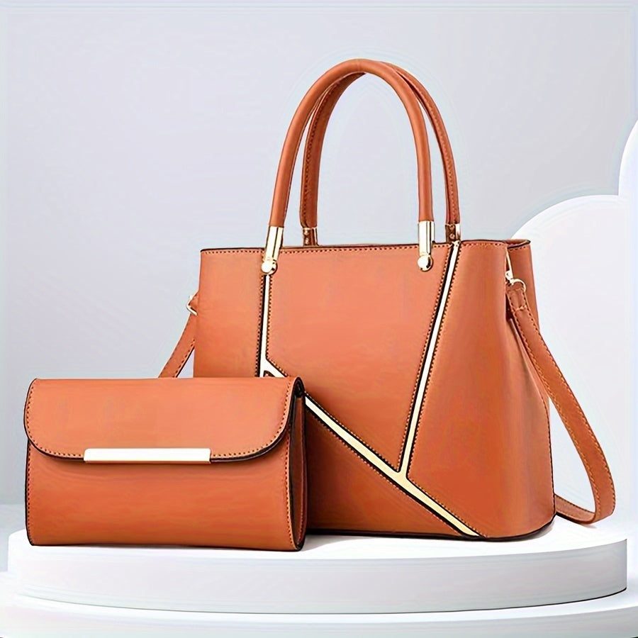 Chic Women's 2-Piece Handbag Set - Stylish Top-Handle Tote & Clutch 4