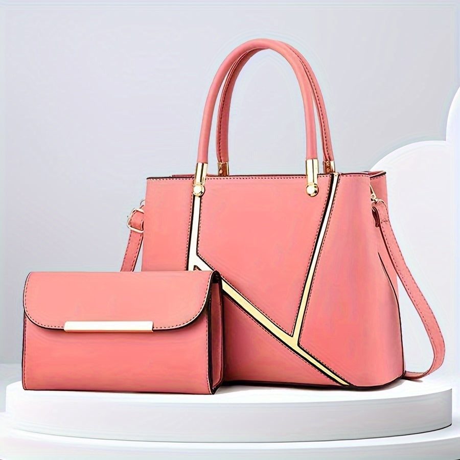 Chic Women's 2-Piece Handbag Set - Stylish Top-Handle Tote & Clutch 5