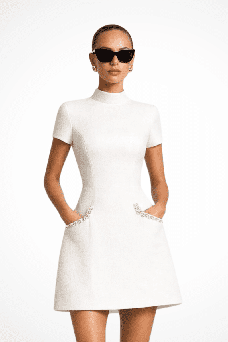 Chic Women's Pearl Trim Mini Dress - Stylish Summer Dress with Pockets 1