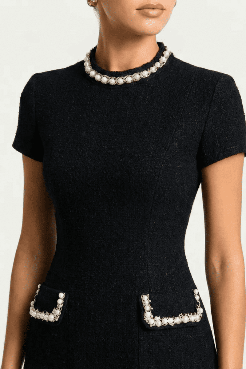 Chic Women's Pearl Trim Mini Dress - Stylish Summer Dress with Pockets 2