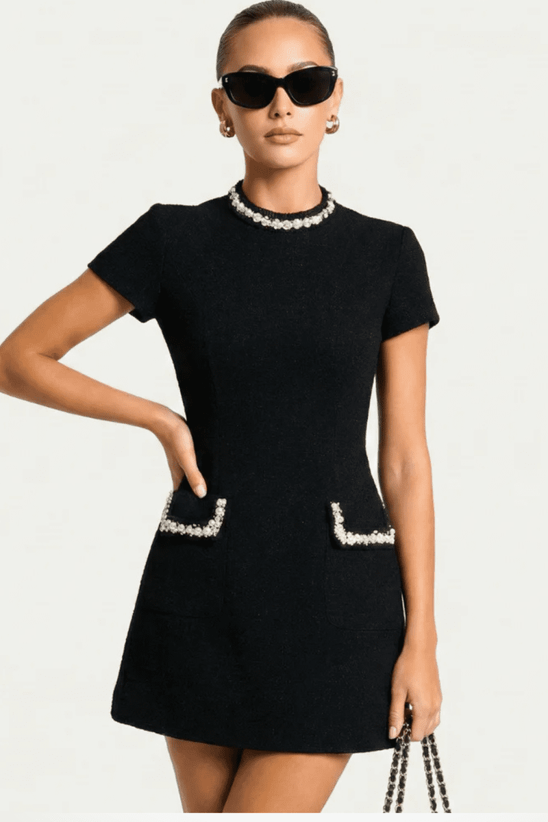 Chic Women's Pearl Trim Mini Dress - Stylish Summer Dress with Pockets 3