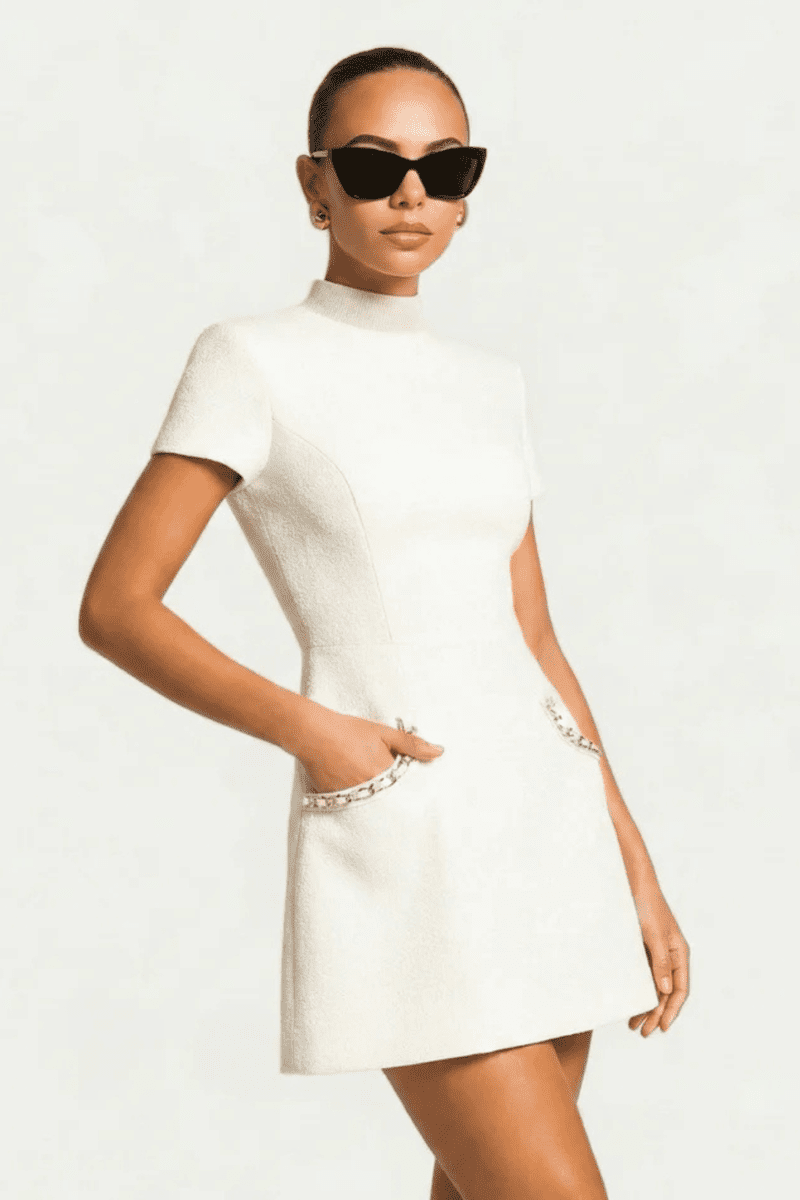 Chic Women's Pearl Trim Mini Dress - Stylish Summer Dress with Pockets 4