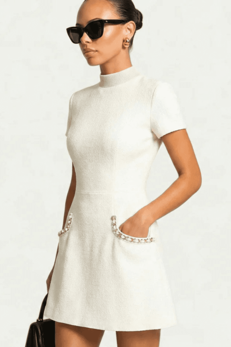 Chic Women's Pearl Trim Mini Dress - Stylish Summer Dress with Pockets 5