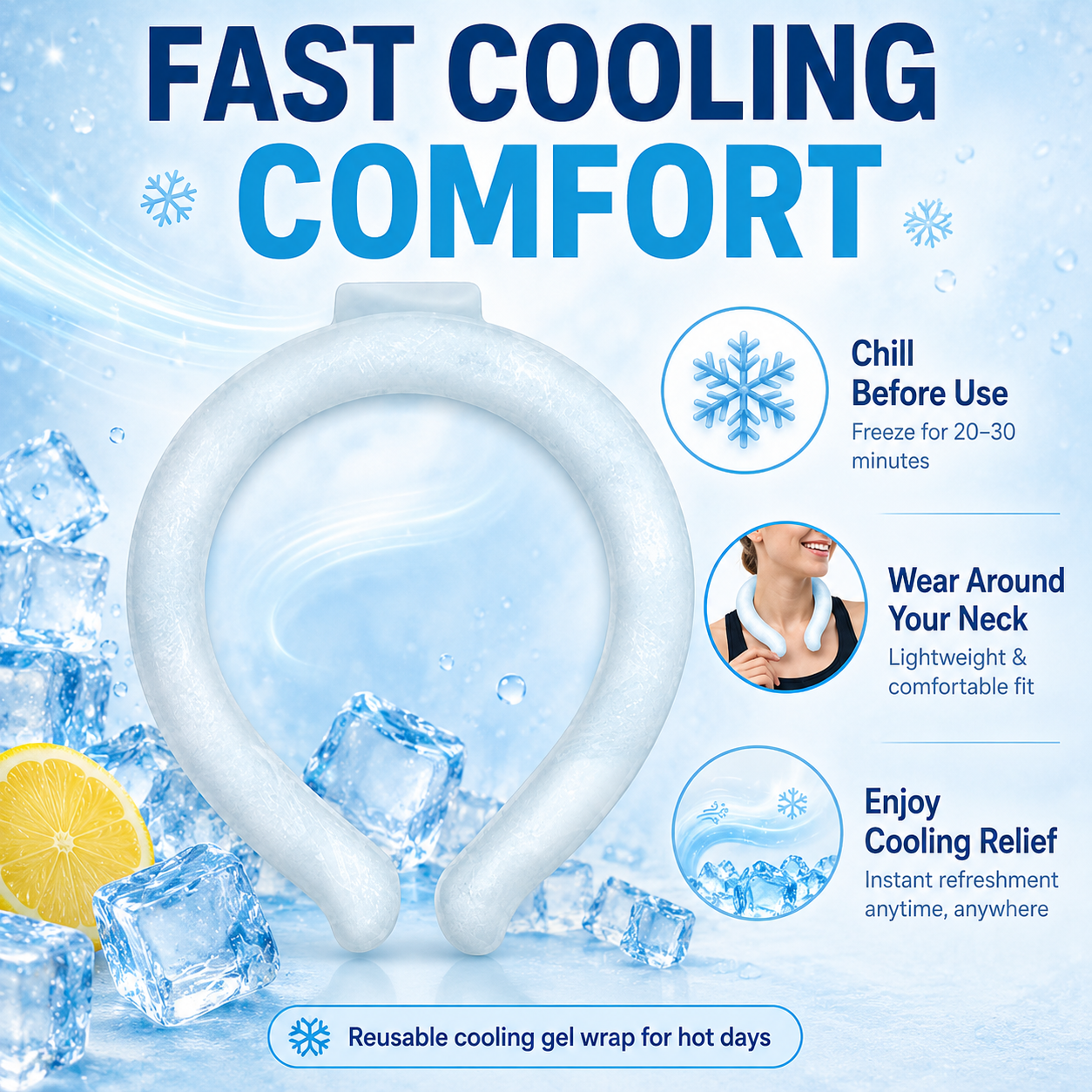 Cooling Neck Wrap with Reusable Gel Pack for Hot Weather Relief