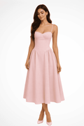 Elegant A-Line Midi Dress for Women - Corset Bodice Cocktail Dress 0